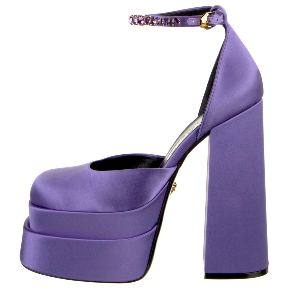 Versace aevitas satin silk Medusa logo crystal platform D’Orsay pumps heels NEW - Picture 2 of 13